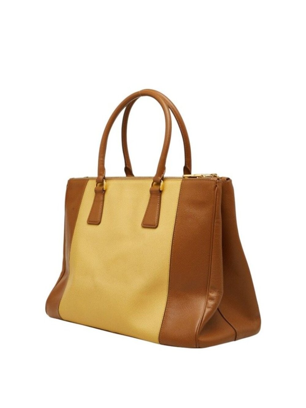 Prada Galleria Large Tote Brown Yellow Saffiano Leather - Picture 2 of 10